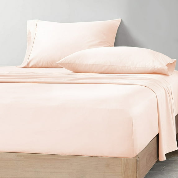 CCNY Alberta King Size Egyptian Cotton Bed Sheets 600 TC 4pc Sheet Set Peach Solid 18 Inch Deep Pocket