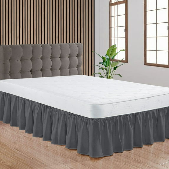 CCNY Bed Skirt Dust Ruffled Style Bedskirt Queen Adjustable Elastic 16" Inch Drop Length Microfiber Made Dark Gray Bedskirts