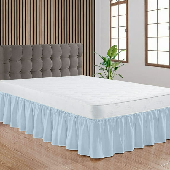 CCNY Bed Skirt Dust Ruffled Style Bedskirt Queen Adjustable Elastic 16" Inch Drop Length Microfiber Made Light Blue Bedskirts