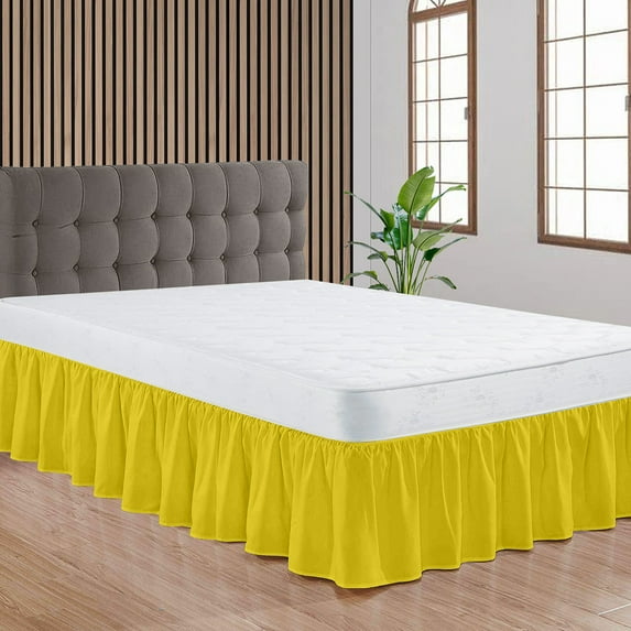 CCNY Bed Skirt Dust Ruffled Style Bedskirt Twin Adjustable Elastic 21" Inch Drop Length Microfiber Made Yellow Bedskirts