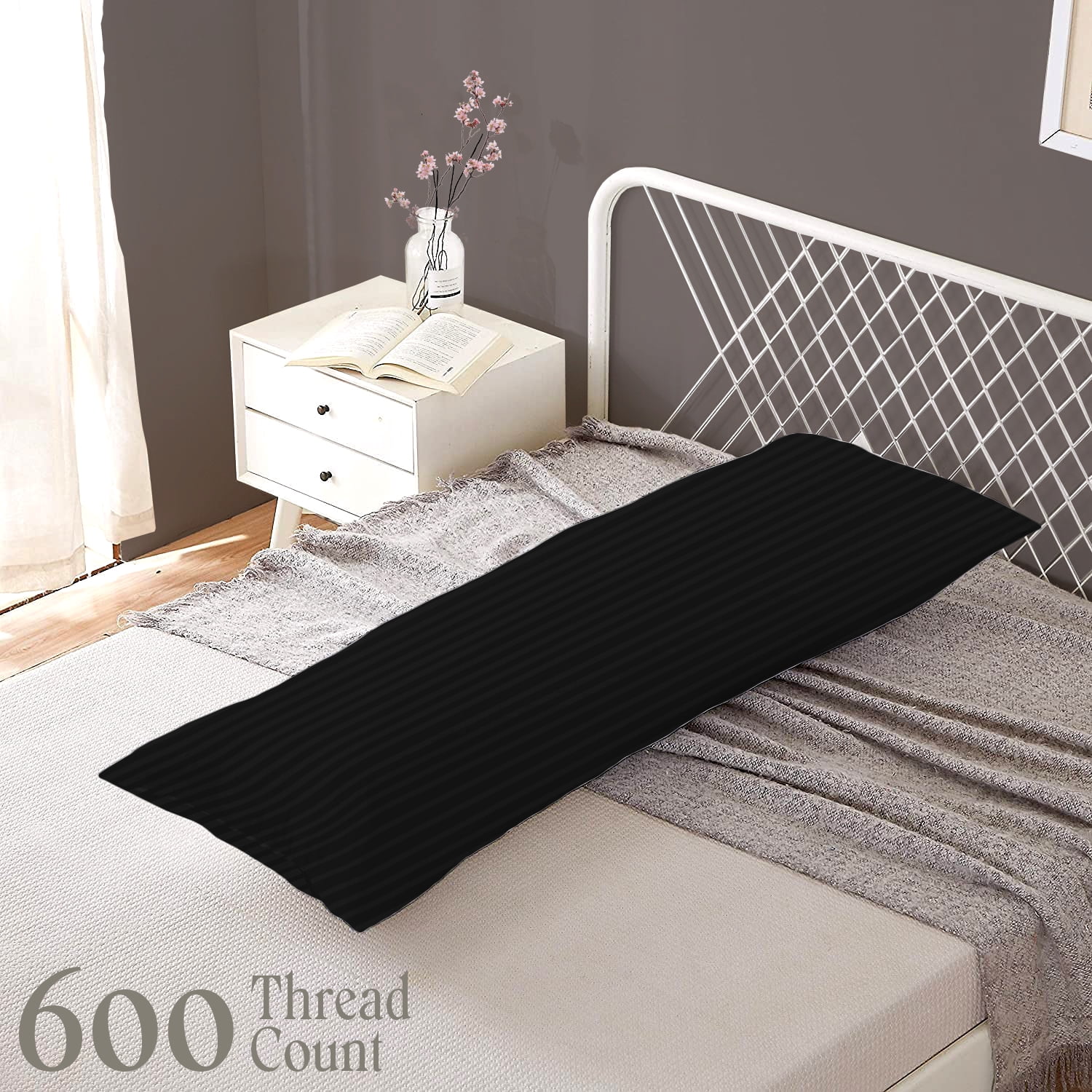 CCNY Body Pillowcase with Zipper Clouser 1 Pc Black 20x54" Inch