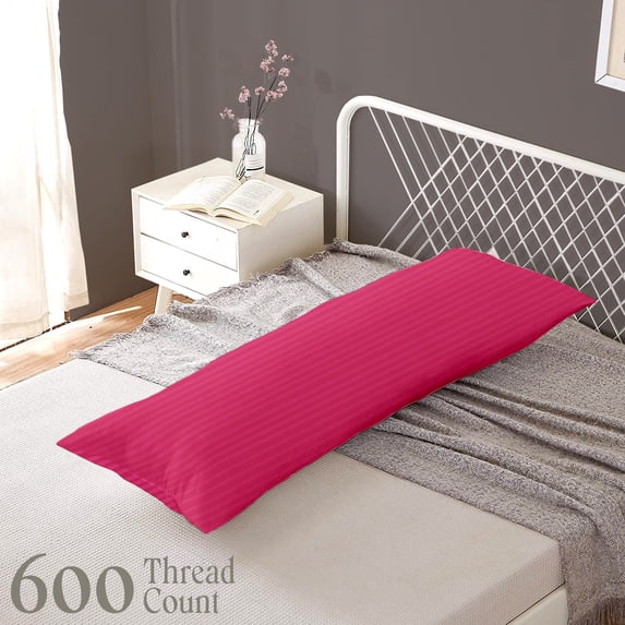 CCNY Body Pillowcase with Zipper Clouser 1 Pc Hot Pink - 20x72" Inch Stripe 600 TC 100% Egyptian Cotton Body Pillow Cover