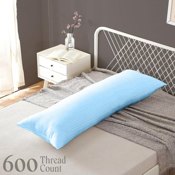 CCNY Body Pillowcase with Zipper Clouser 1 Pc Light Blue - 20x54" Inch Stripe 600 TC 100% Egyptian Cotton Body Pillow Cover