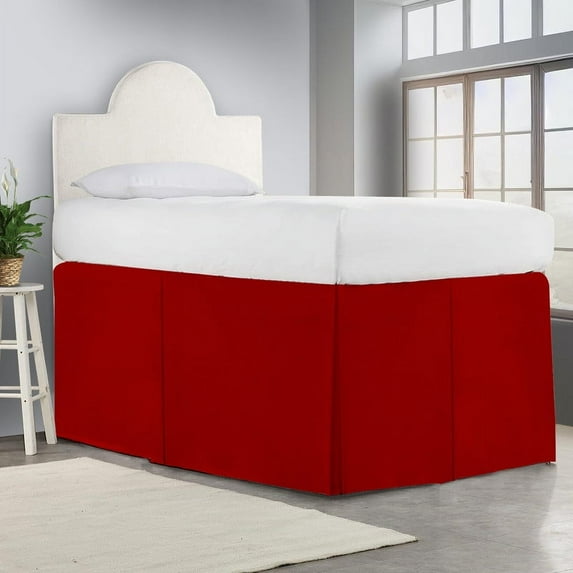 CCNY Dorm Room Bed Skirt Pleated Pattern 100% Microfiber Blood Red Full XL 30" Drop Length Dorm Bed Skirts