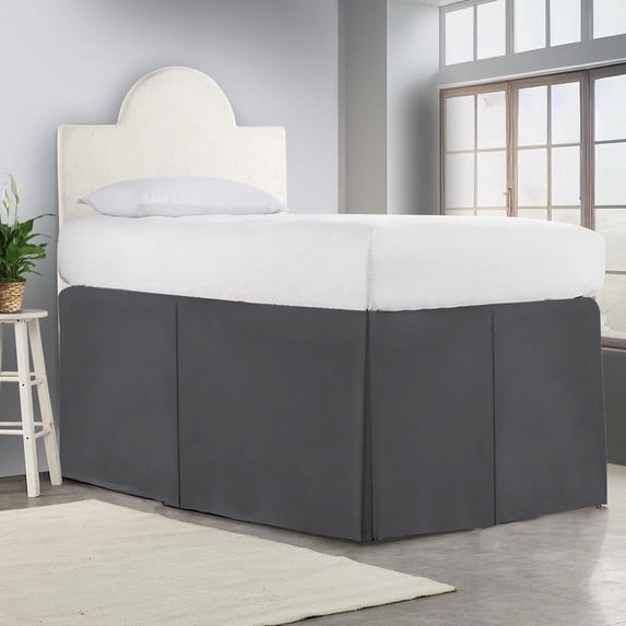 CCNY Dorm Room Bed Skirt Pleated Pattern 100% Microfiber Dark Gray Full XL 32" Drop Length Dorm Bed Skirts