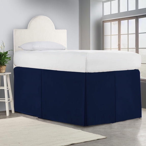 CCNY Dorm Room Bed Skirt Pleated Pattern 100% Microfiber Navy Blue Full XL 36" Drop Length Dorm Bed Skirts
