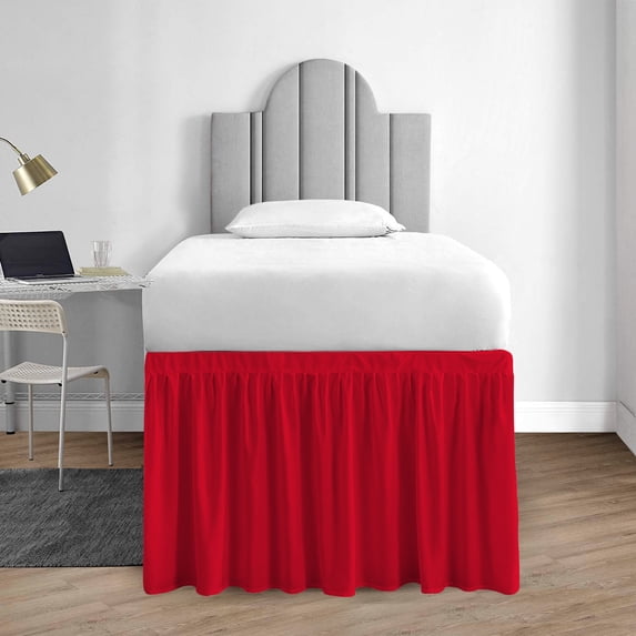 CCNY Dorm Room Bed Skirt Ruffled Pattern 100% Microfiber Blood Red Full XL 30" Drop Length Dorm Bed Skirts
