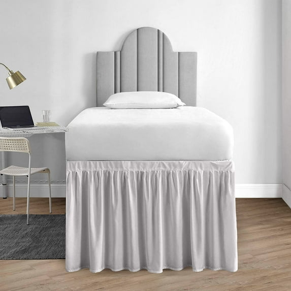 CCNY Dorm Room Bed Skirt Ruffled Pattern 100% Microfiber Light Gray Twin XL 42" Drop Length Dorm Bed Skirts