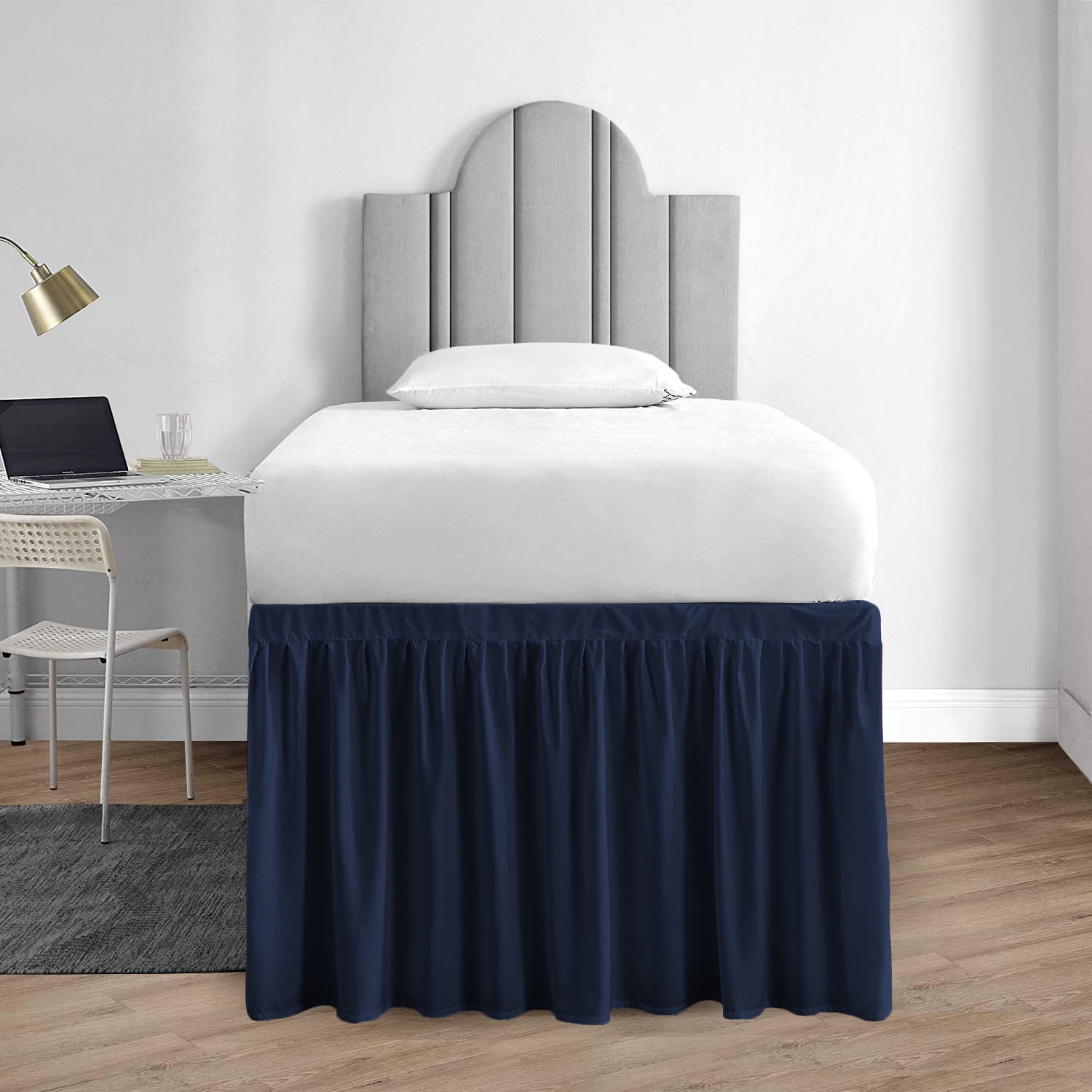 CCNY Dorm Room Bed Skirt Ruffled Pattern 100 Microfiber Navy Blue Full