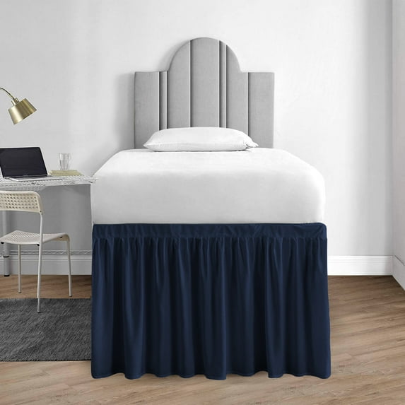 CCNY Dorm Room Bed Skirt Ruffled Pattern 100% Microfiber Navy Blue Twin XL 34" Drop Length Dorm Bed Skirts