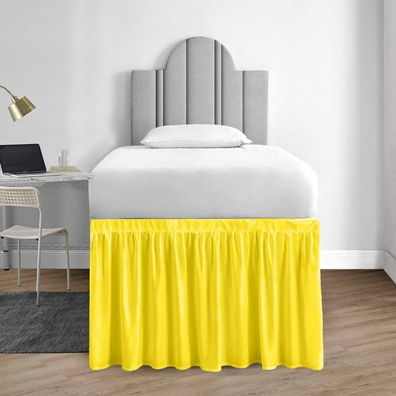 CCNY Dorm Room Bed Skirt Ruffled Pattern 100% Microfiber Yellow Twin XL 34" Drop Length Dorm Bed Skirts