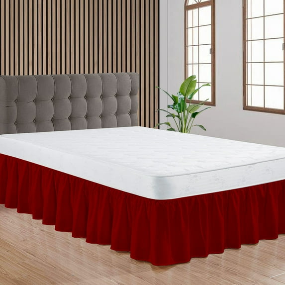 CCNY Dust Ruffled Style Bed Skirt Full XL size Adjustable Elastic 10" Drop Length Microfiber Made Blood Red Bedskirts