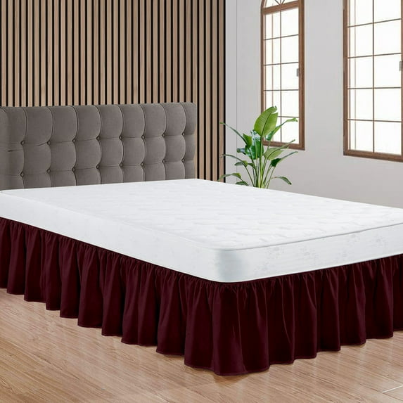 CCNY Dust Ruffled Style Bed Skirt Full XL size Adjustable Elastic 10" Drop Length Microfiber Made Wine Bedskirts