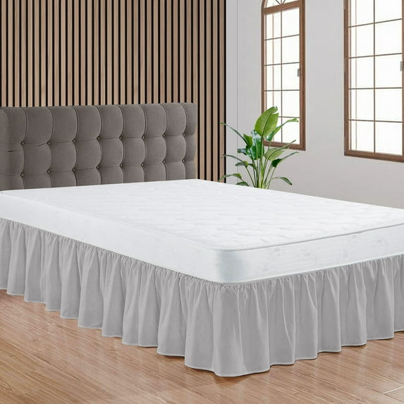 CCNY Dust Ruffled Style Bed Skirt Full size Adjustable Elastic 14" Drop Length Microfiber Made Light Gray Bedskirts