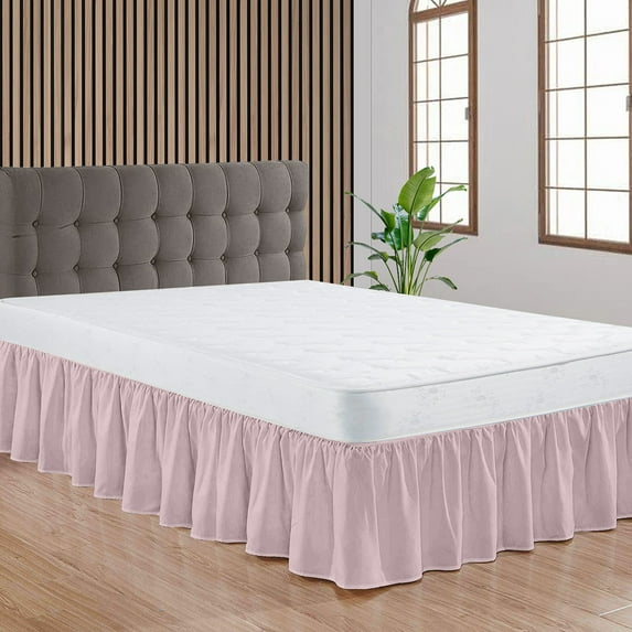 CCNY Dust Ruffled Style Bed Skirt Queen size Adjustable Elastic 10" Drop Length Microfiber Made Pink Bedskirts