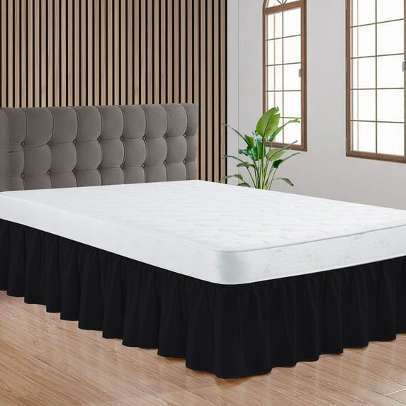CCNY Dust Ruffled Style Bed Skirt Queen size Adjustable Elastic 11" Drop Length Microfiber Made Black Bedskirts