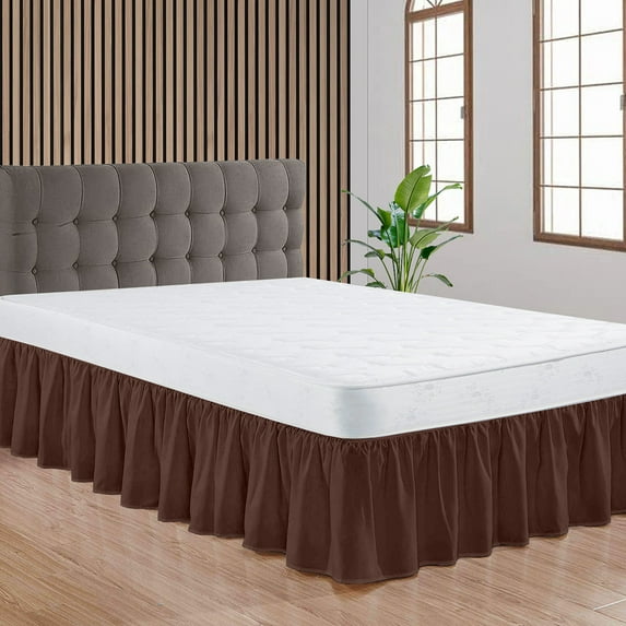 CCNY Dust Ruffled Style Bed Skirt Queen size Adjustable Elastic 11" Drop Length Microfiber Made Chocolate Bedskirts