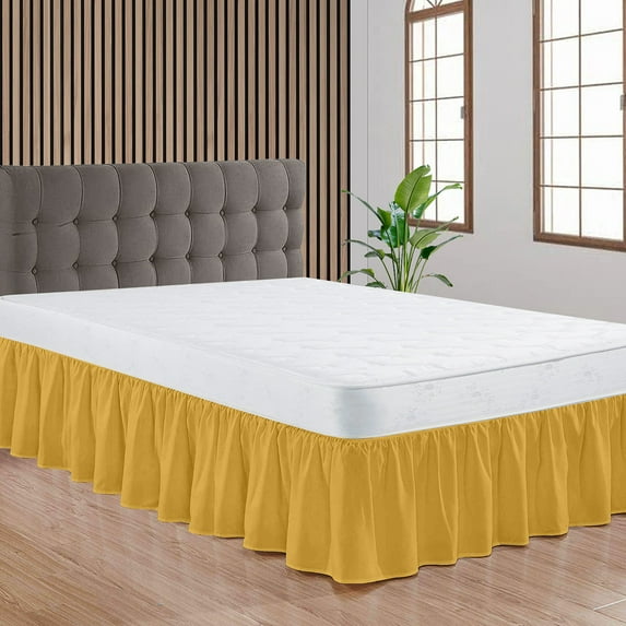 CCNY Dust Ruffled Style Bed Skirt Queen size Adjustable Elastic 11" Drop Length Microfiber Made Golden Bedskirts
