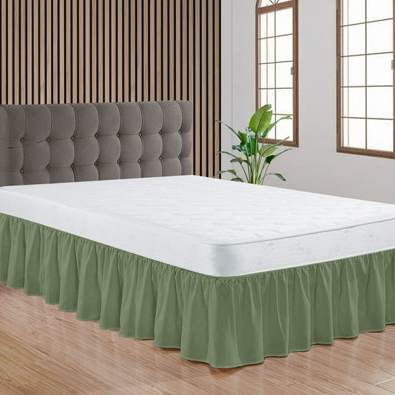 CCNY Dust Ruffled Style Bed Skirt Queen size Adjustable Elastic 9" Drop Length Microfiber Made Moss Bedskirts