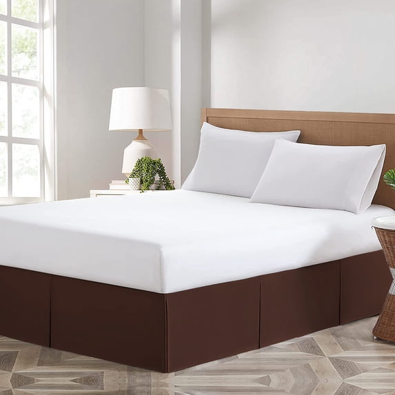 CCNY Magic Bed Skirt 12 Inch Drop Pleated Pattern with Split Corners Microfiber (Full XL-Chocolate)