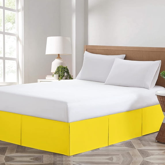 CCNY Magic Bed Skirt 12 Inch Drop Pleated Pattern with Split Corners Microfiber (Olympic Queen-Yellow)