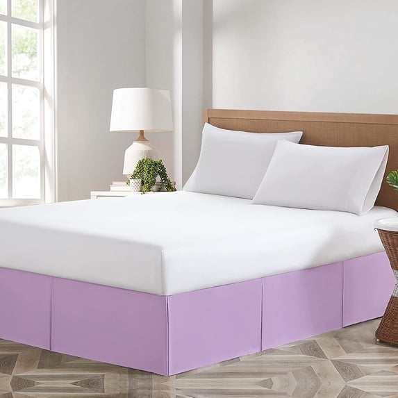 CCNY Magic Bed Skirt 14 Inch Drop Pleated Pattern with Split Corners Microfiber (Full-Lavender)