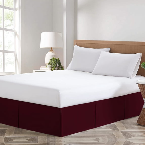 CCNY Magic Bed Skirt 14 Inch Drop Pleated Pattern with Split Corners Microfiber (Three - Quarter-Wine)
