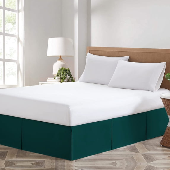 CCNY Magic Bed Skirt 16 Inch Drop Pleated Pattern With Split Corners Microfiber Bed Skirts (Short - King-Teal)
