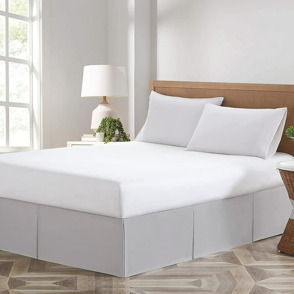 CCNY Magic Bed Skirt 18 Inch Drop Pleated Pattern With Split Corners Microfiber Bed Skirts (RV King-Light Gray)