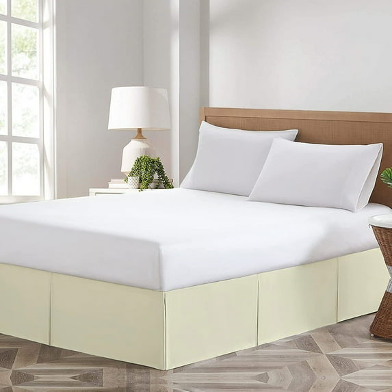 CCNY Magic Bed Skirt 21 Inch Drop Pleated Pattern With Split Corners Microfiber Bed Skirts (RV King-Ivory)