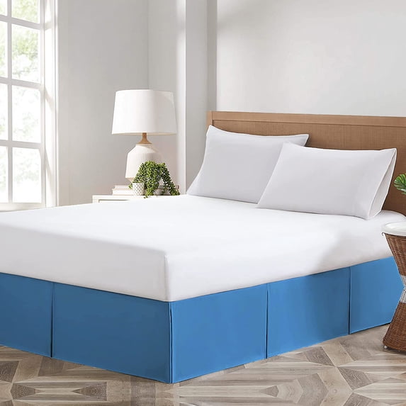 CCNY Magic Bed Skirt 9 Inch Drop Pleated Pattern With Split Corners Microfiber Bed Skirts (Queen-Mediterranean Blue)
