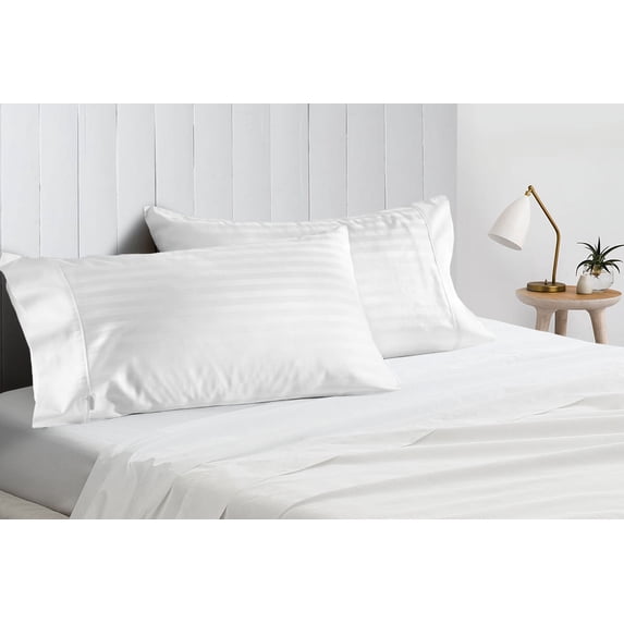 CCNY Pillowcases Set of 2 White - Queen Size Stripe 600 TC 100% Egyptian Cotton Soft Pillow Case