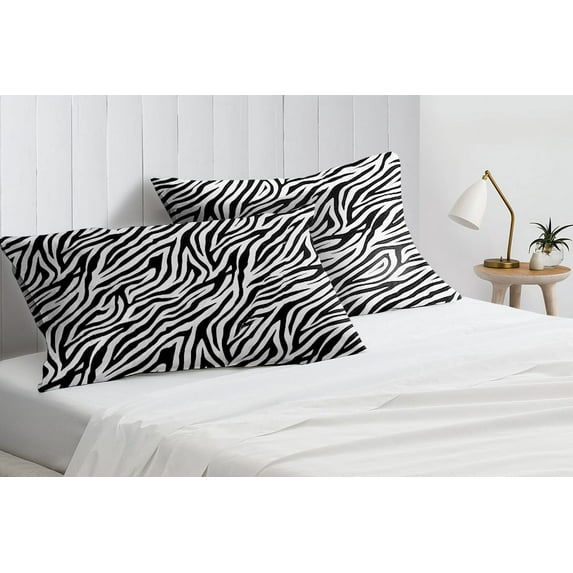 CCNY Pillowcases Set of 2 Zebra Print Queen Size Solid 600 TC 100% Egyptian Cotton Soft Pillow Case