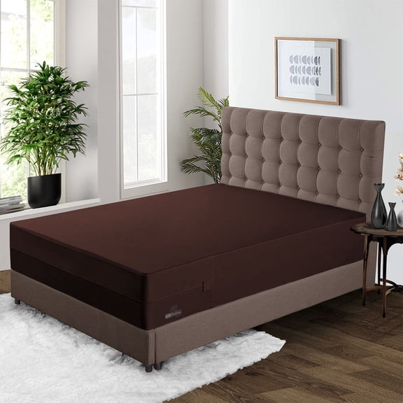CCNY Premium Waterproof Mattress Protector Encasement Style 15" Inch Deep Terry Cotton Mattress Cover (Olympic Queen-Chocolate)