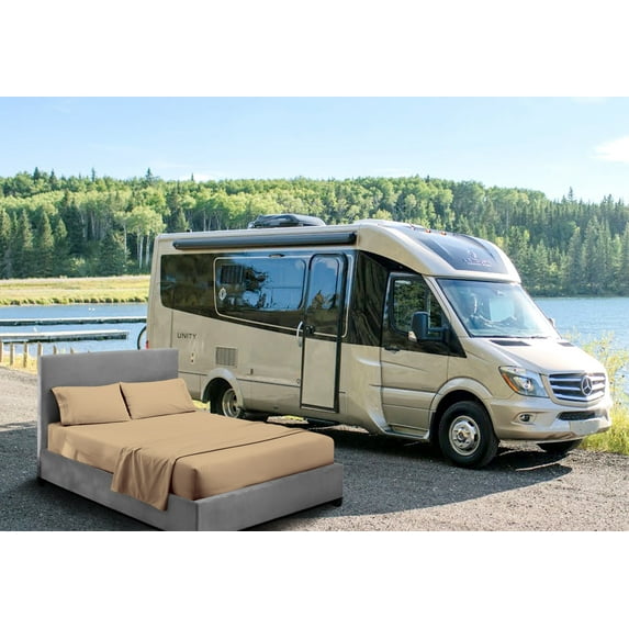 CCNY RV Sheet Set Bunk 28X75" Cot Bed 600 TC Egyptian Cotton Solid Camper 4PC Hotal Feel Sheets 6" Deep Pocket Taupe
