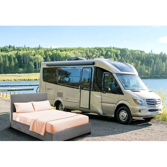 CCNY RV Sheet Set Bunk 32X79" Truck Sleeper 600 TC Egyptian Cotton Solid Camper 4PC Hotal Feel Sheets 10" Deep Pocket Peach