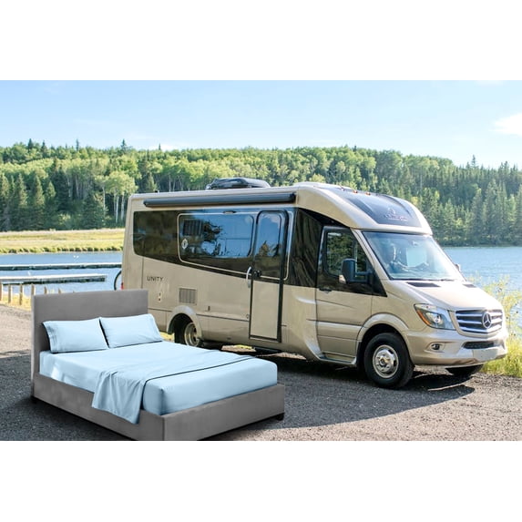 CCNY RV Sheet Set Bunk 35X72" Cot Bed 600 TC Egyptian Cotton Solid Camper 4PC Hotal Feel Sheets 6" Deep Pocket Light Blue