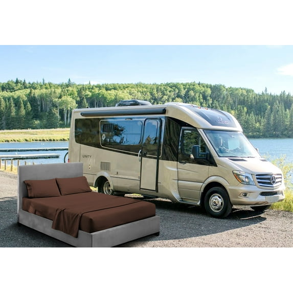 CCNY RV Sheet Set Bunk 35X72" Cot Bed 600 TC Egyptian Cotton Solid Camper 4PC Hotal Feel Sheets 8" Deep Pocket Chocolate