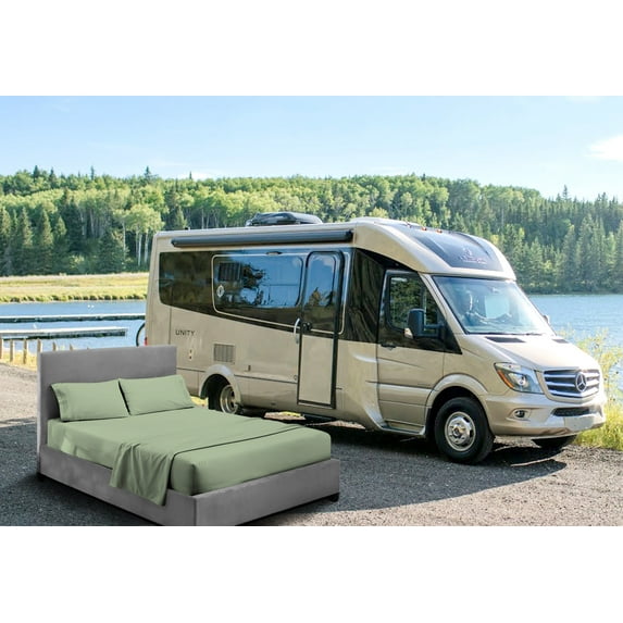 CCNY RV Sheet Set Bunk 35X89" Truck Sleeper 600 TC Egyptian Cotton Solid Camper 4PC Hotal Feel Sheets 12" Deep Pocket Moss