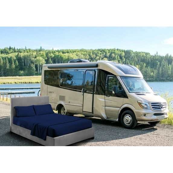 CCNY RV Sheet Set Bunk 36X75" Cot Bed 600 TC Egyptian Cotton Solid Camper 4PC Hotal Feel Sheets 12" Deep Pocket Navy Blue