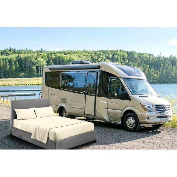 CCNY RV Sheet Set Bunk 36X75" Cot Bed 600 TC Egyptian Cotton Solid Camper 4PC Hotal Feel Sheets 6" Deep Pocket Ivory