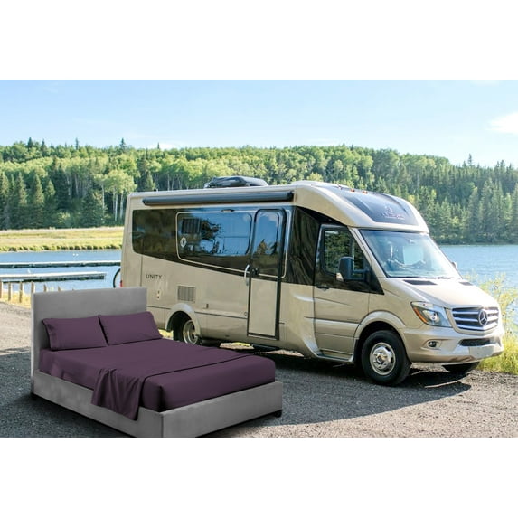 CCNY RV Sheet Set Bunk 36X75" Cot Bed 600 TC Egyptian Cotton Solid Camper 4PC Hotal Feel Sheets 6" Deep Pocket Plum