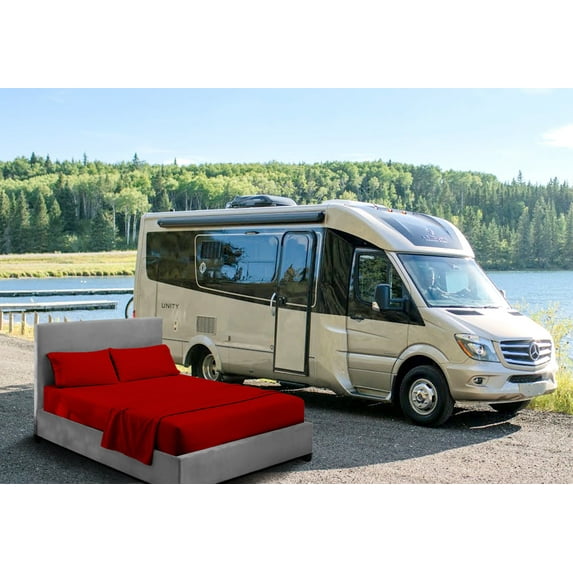CCNY RV Sheet Set Bunk 38X72" Cot Bed 600 TC Egyptian Cotton Solid Camper 4PC Hotal Feel Sheets 6" Deep Pocket Blood Red