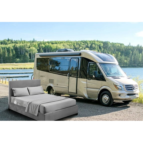 CCNY RV Sheet Set Bunk 38X72" Cot Bed 600 TC Egyptian Cotton Solid Camper 4PC Hotal Feel Sheets 8" Deep Pocket Light Grey