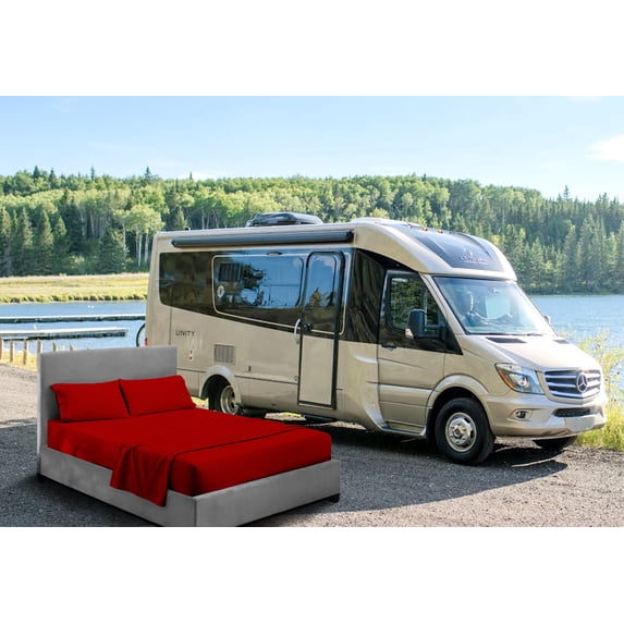 CCNY RV Sheet Set Bunk 35X89" Truck Sleeper 600 TC Egyptian Cotton Solid Camper 4PC Hotal Feel Sheets 8" Deep Pocket Blood Red