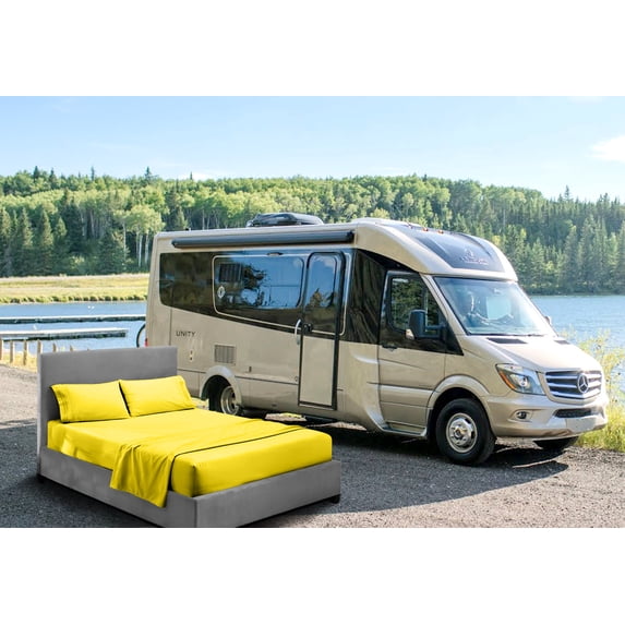 CCNY RV Sheet Set Bunk 36X76" Truck Sleeper 600 TC Egyptian Cotton Solid Camper 4PC Hotal Feel Sheets 6" Deep Pocket Yellow