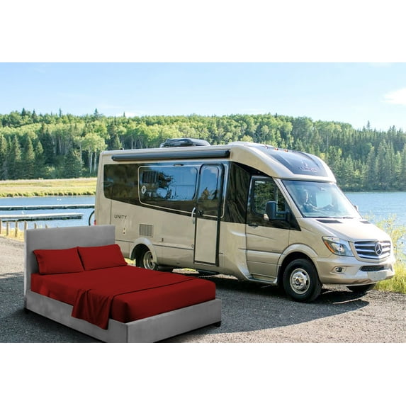 CCNY RV Sheet Set Bunk Three - Quarter 600 TC Egyptian Cotton Solid Camper 4PC Hotal Feel Sheets 6" Deep Pocket Burgundy