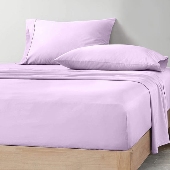 CCNY Short Alaskan King Size Egyptian Cotton Bed Sheets 600 TC 4pc Sheet Set Lilac Solid 18 Inch Deep Pocket