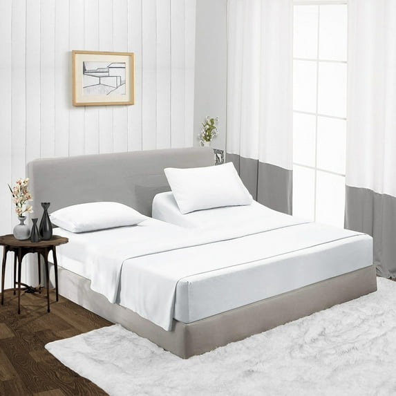 CCNY Top Split Flex Sheet Set for Adjustable Bed 32" Split Head Queen White 600 TC Egyptian Cotton 4pc fits upto 18" Deep Pocket