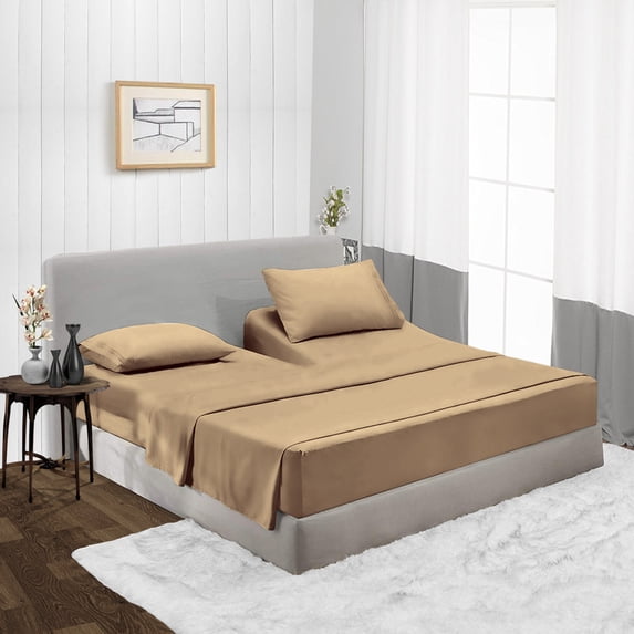 CCNY Top Split Flex Sheet Set for Adjustable Bed 34" Split Head Cal King Taupe 600 TC Egyptian Cotton 4pc fits upto 18" Deep Pocket